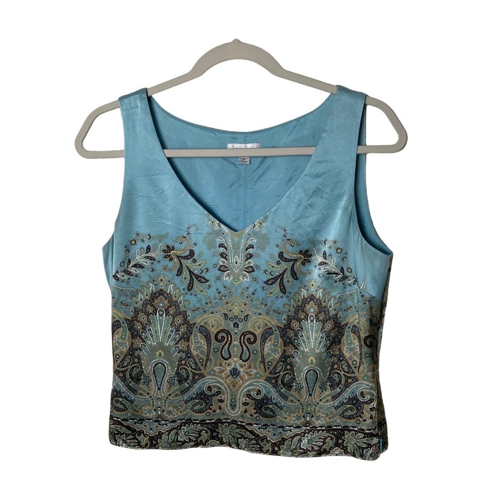 Tahari Blue and Green Patterned Blouse
